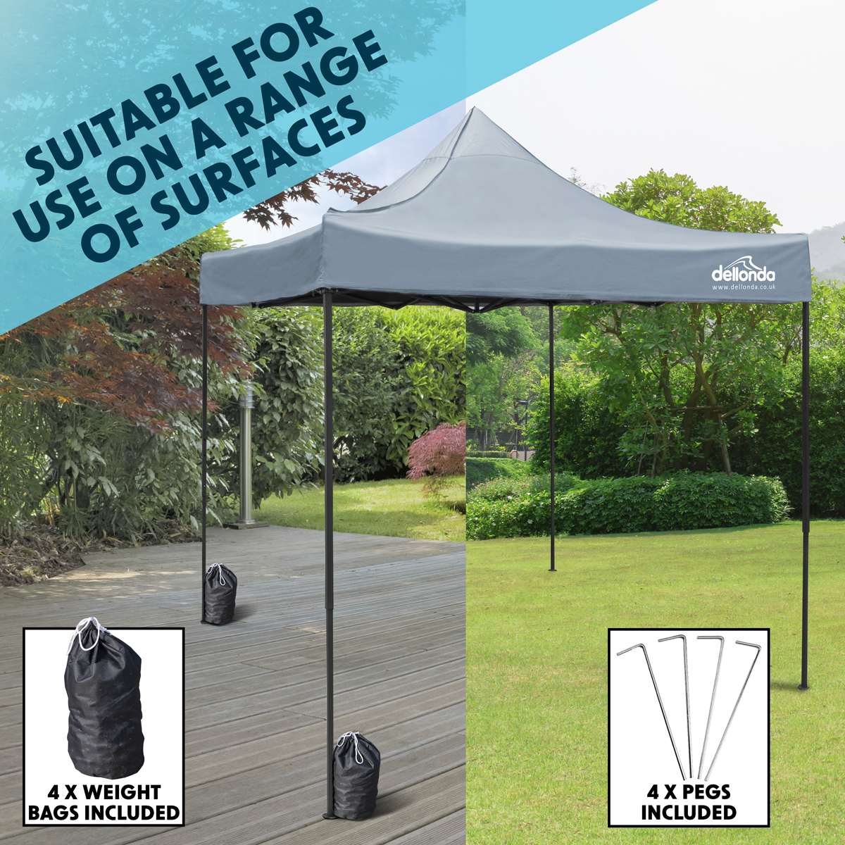 Dellonda Premium 2 x 2m Pop-Up Gazebo Water-Resistant Carry Bag Stakes Weight Bags DG129