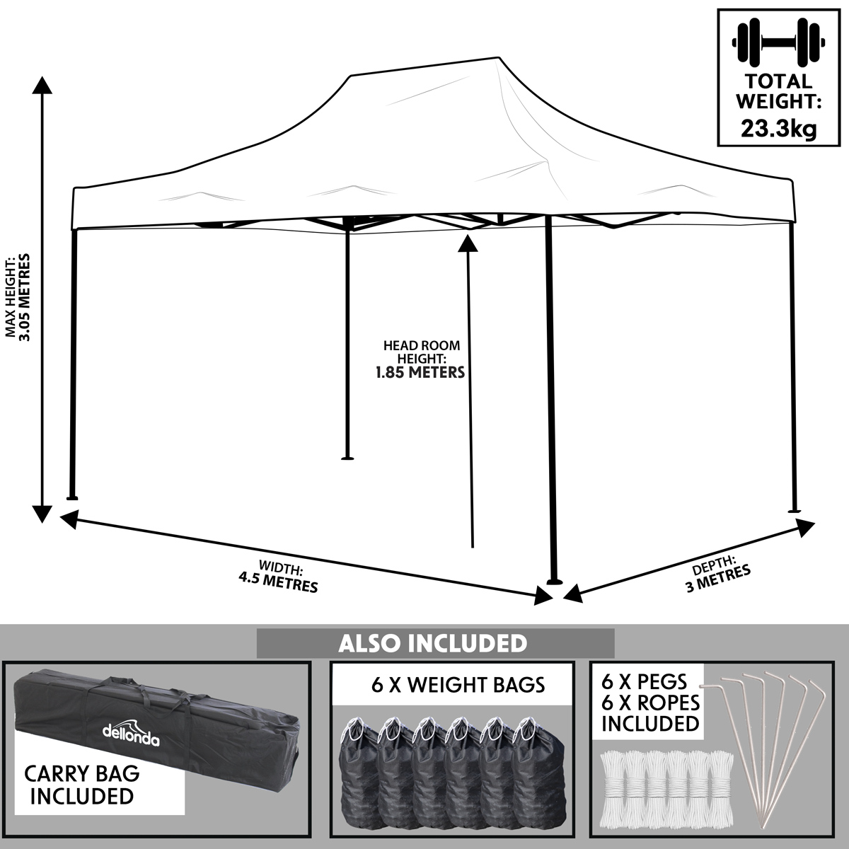 Premium 3 x 4.5m Pop-Up Gazebo Water-Resistant, Carry Bag, Stakes & Weight Bags - Blue DG135