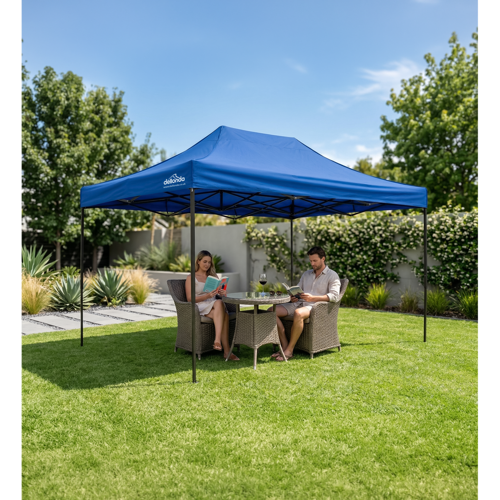 Premium 3 x 4.5m Pop-Up Gazebo, Water-Resistant, Carry Bag, Stakes & Weight Bags - Blue DG135