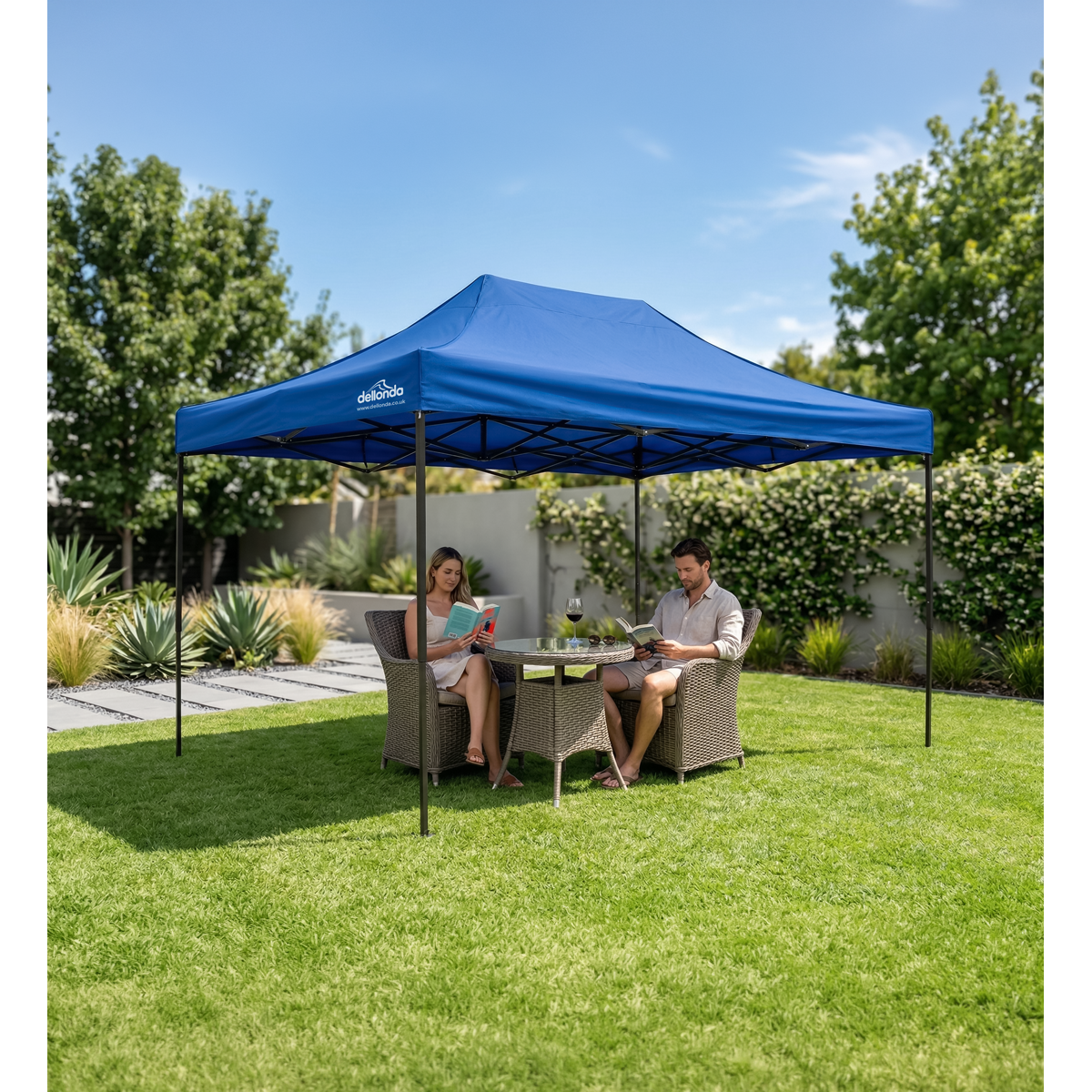 Premium 3 x 4.5m Pop-Up Gazebo, Water-Resistant, Carry Bag, Stakes & Weight Bags - Blue DG135
