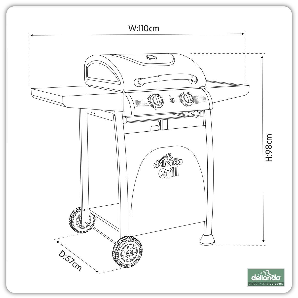 2 Burner Gas BBQ Grill with Piezo Ignition & Thermometer DG13