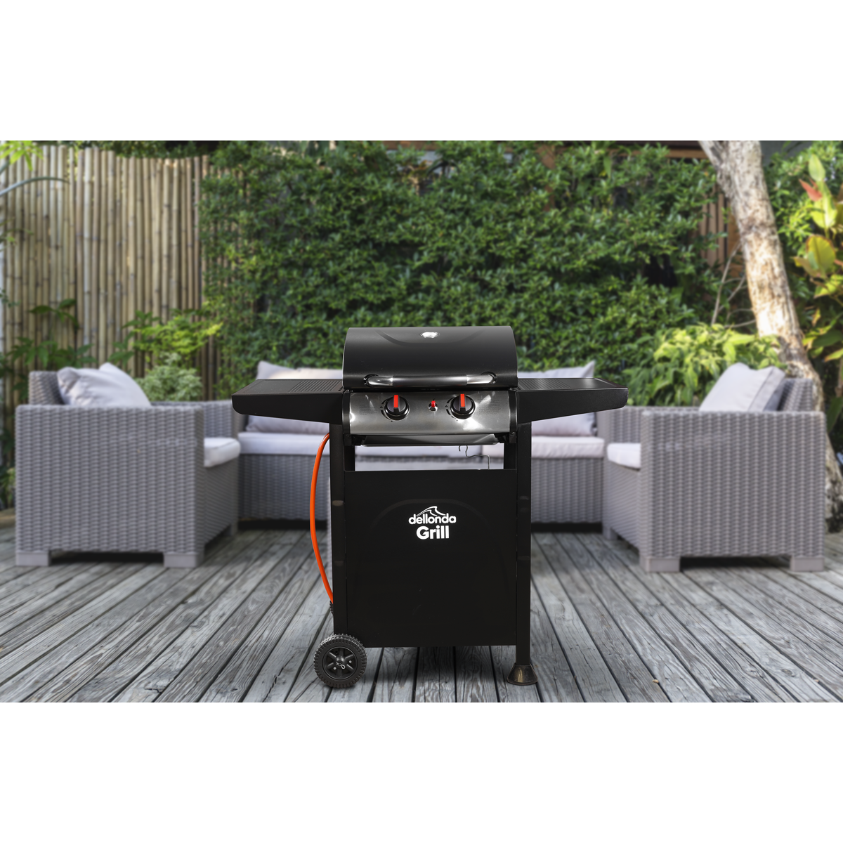 2 Burner Gas BBQ Grill with Piezo Ignition & Thermometer DG13