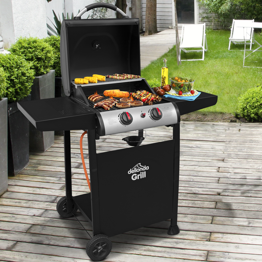 2 Burner Gas BBQ Grill with Piezo Ignition & Thermometer DG13