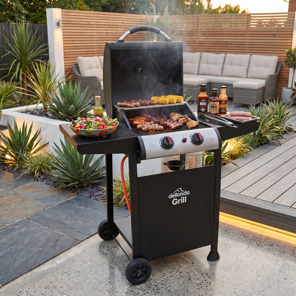 2 Burner Gas BBQ Grill with Piezo Ignition & Thermometer DG13