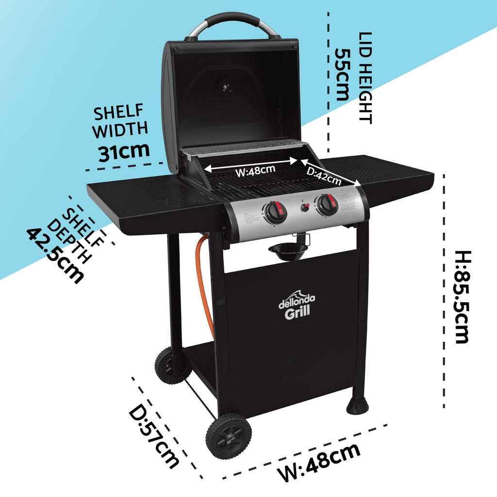 2 Burner Gas BBQ Grill with Piezo Ignition & Thermometer DG13