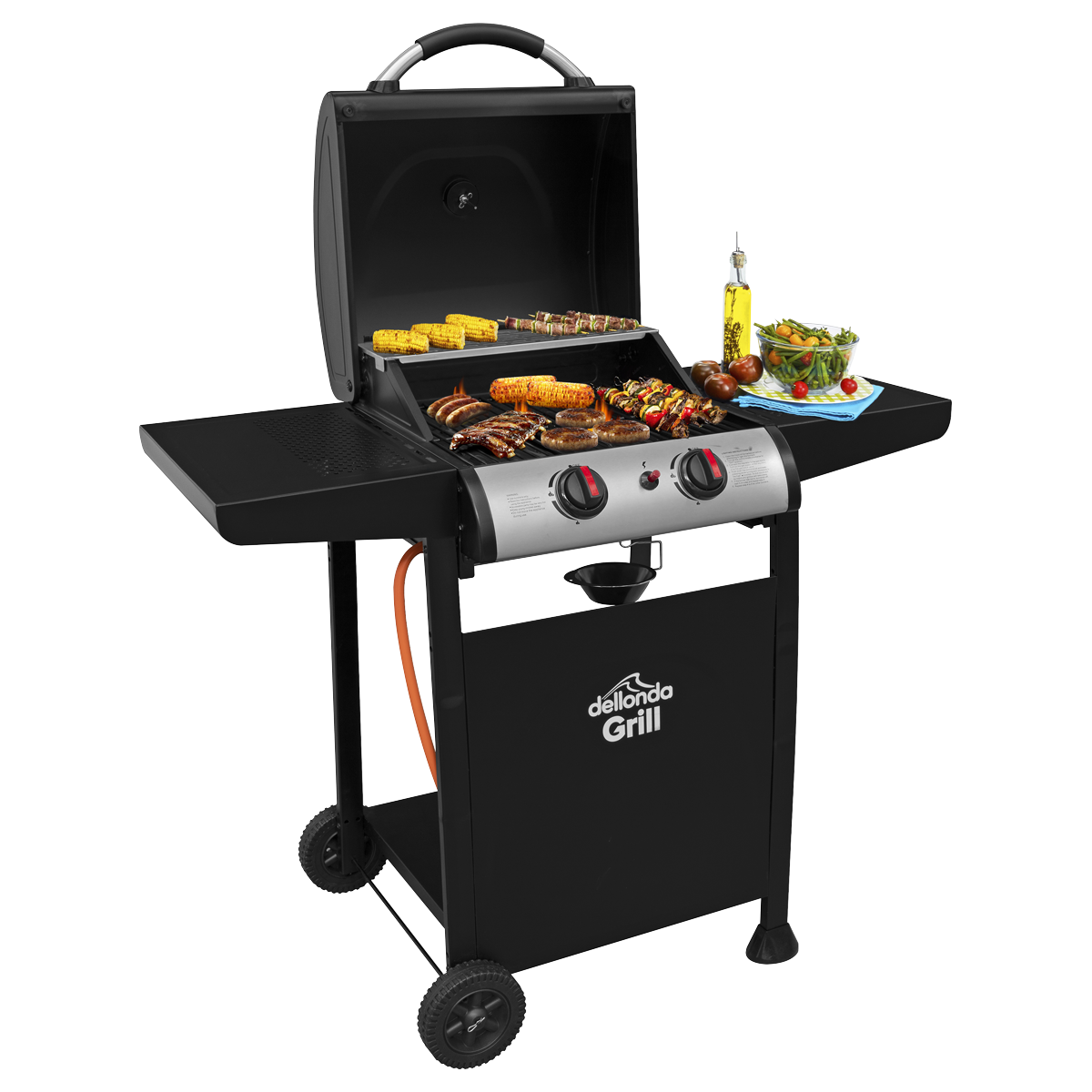 2 Burner Gas BBQ Grill with Piezo Ignition & Thermometer DG13