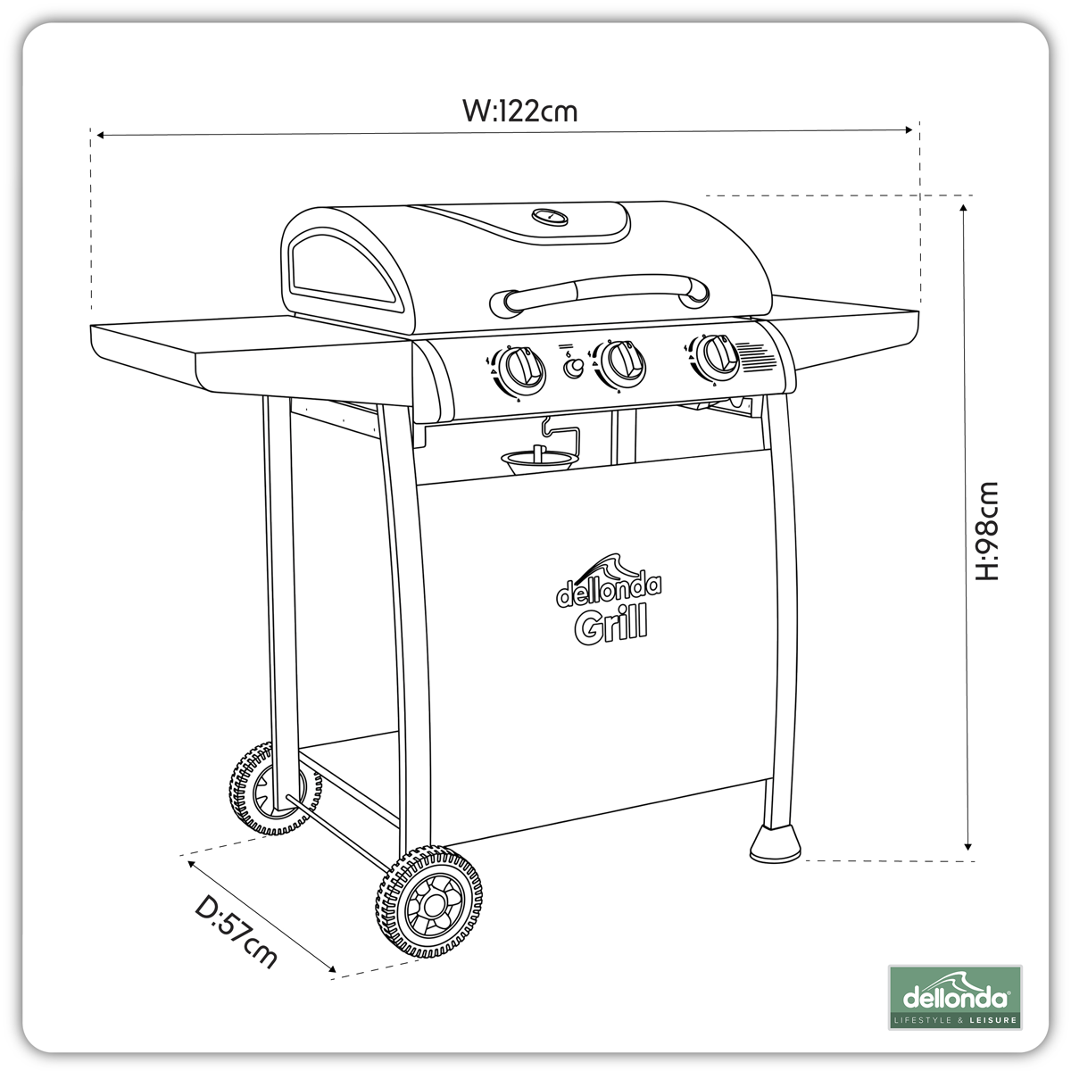 3 Burner Gas BBQ Grill with Piezo Ignition & Thermometer DG14