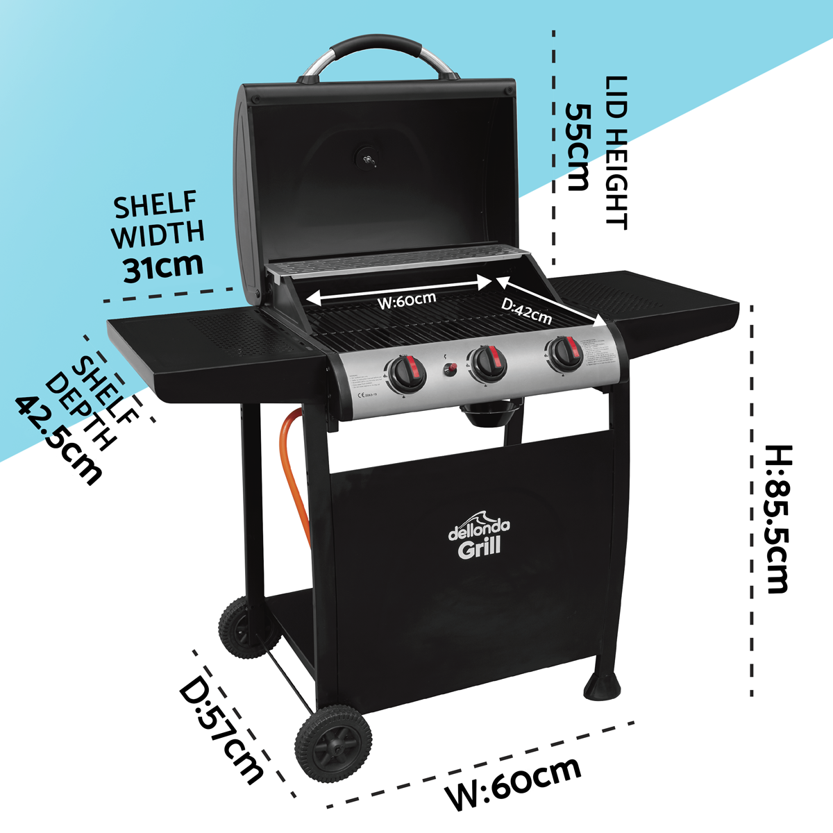 3 Burner Gas BBQ Grill with Piezo Ignition & Thermometer DG14
