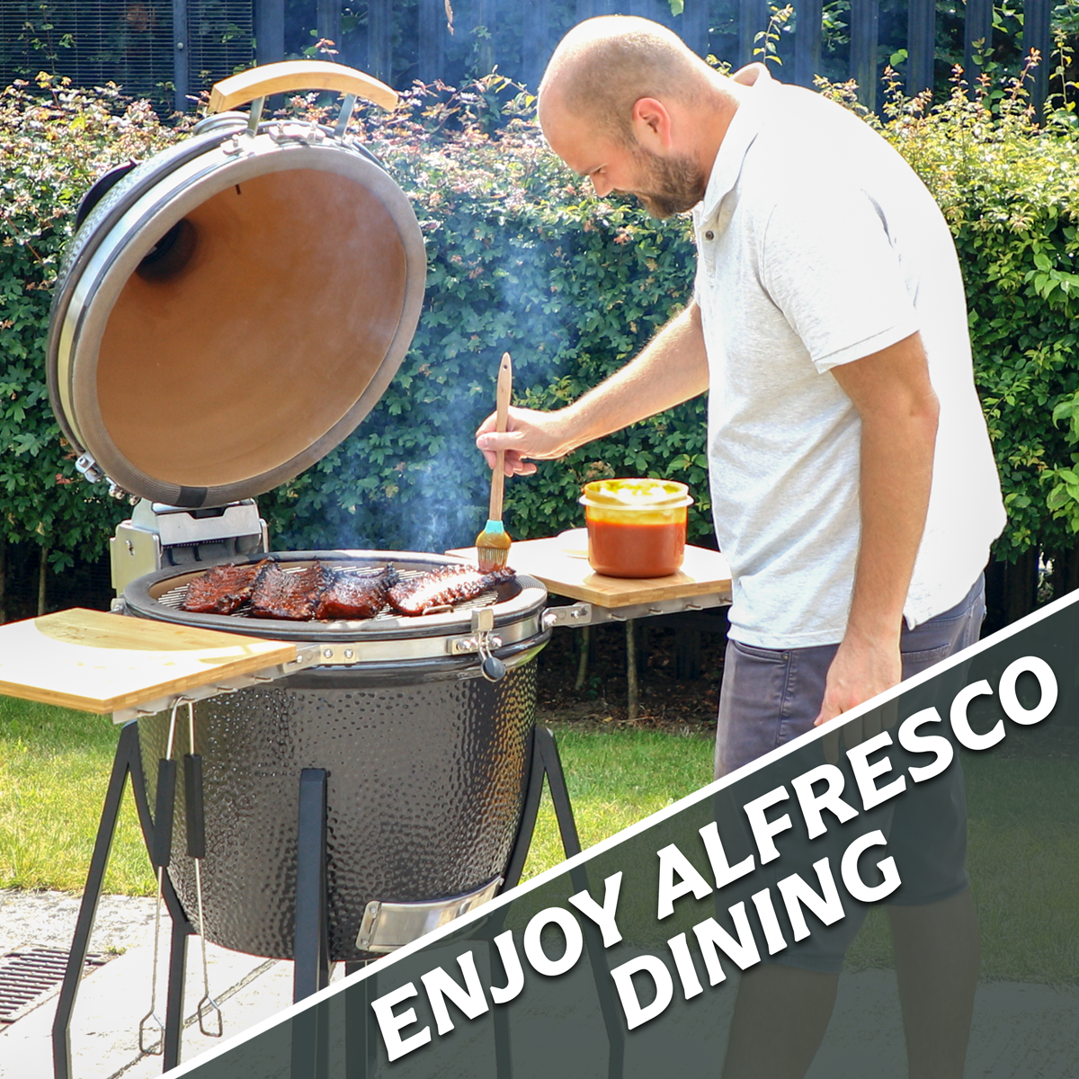 Deluxe 22"(56cm) Ceramic Kamado Style BBQ with Wheeled Stand DG159