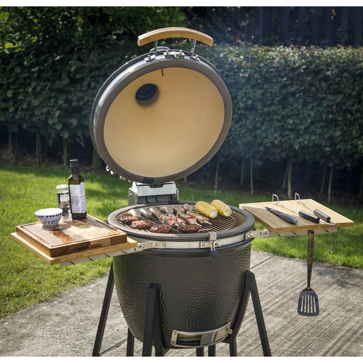 Deluxe 22"(56cm) Ceramic Kamado Style BBQ with Wheeled Stand DG159