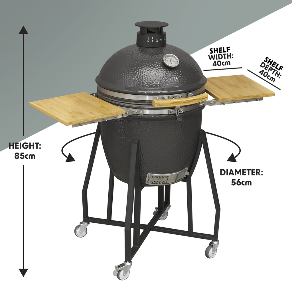 Deluxe 22"(56cm) Ceramic Kamado Style BBQ with Wheeled Stand DG159