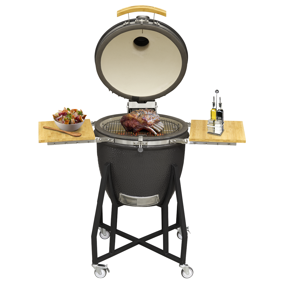 Deluxe 22"(56cm) Ceramic Kamado Style BBQ with Wheeled Stand DG159