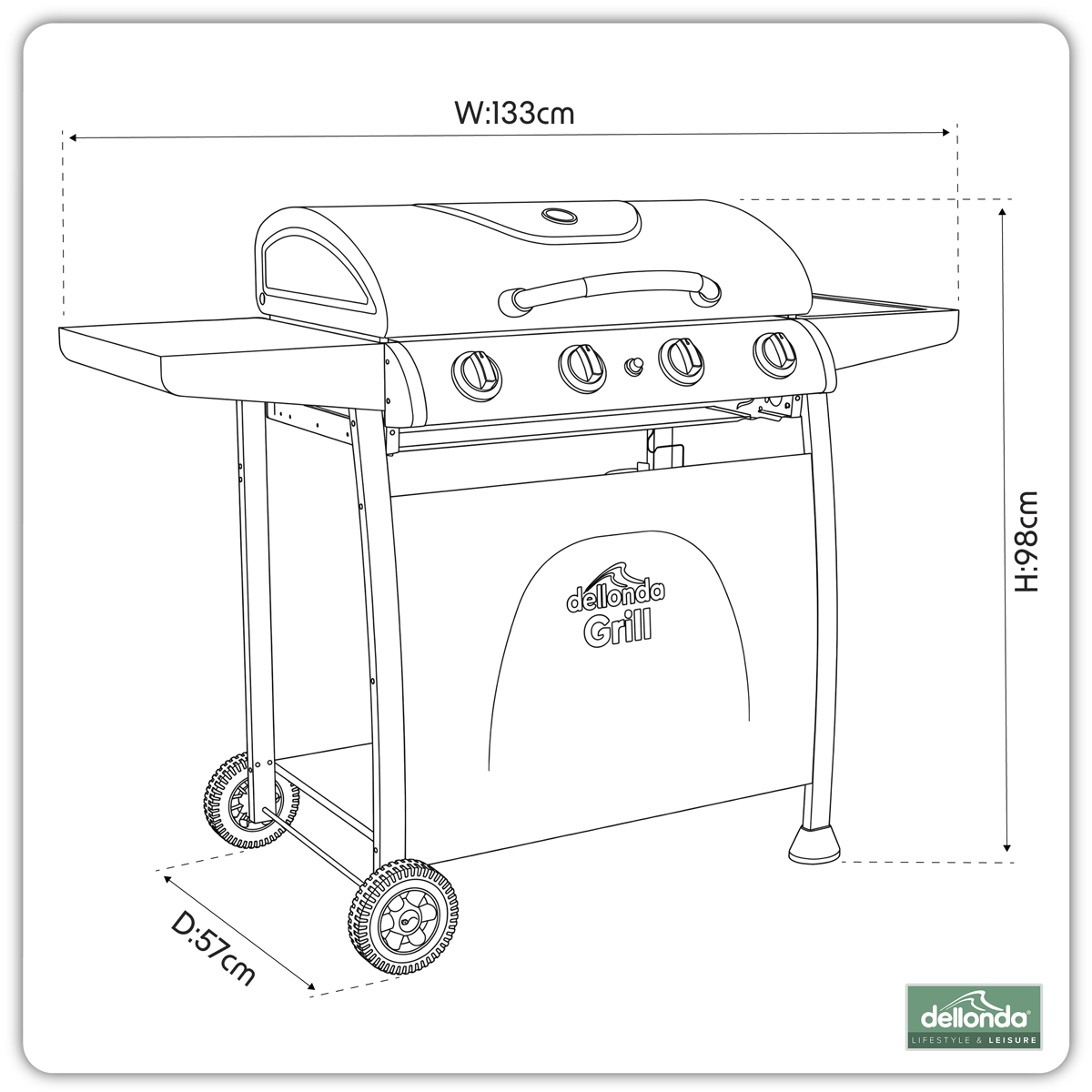 4 Burner Gas BBQ Grill with Piezo Ignition & Thermometer DG15