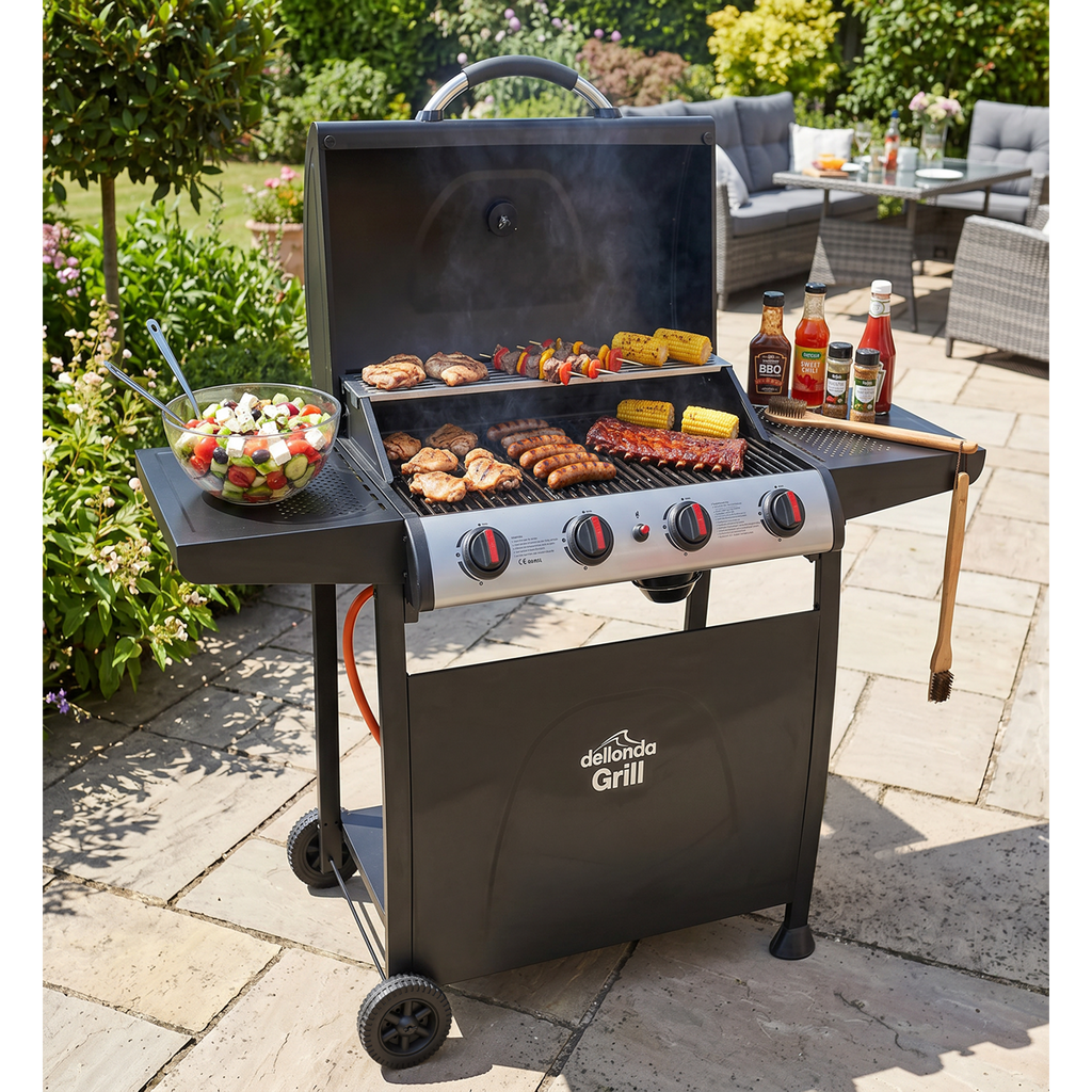 4 Burner Gas BBQ Grill with Piezo Ignition & Thermometer DG15
