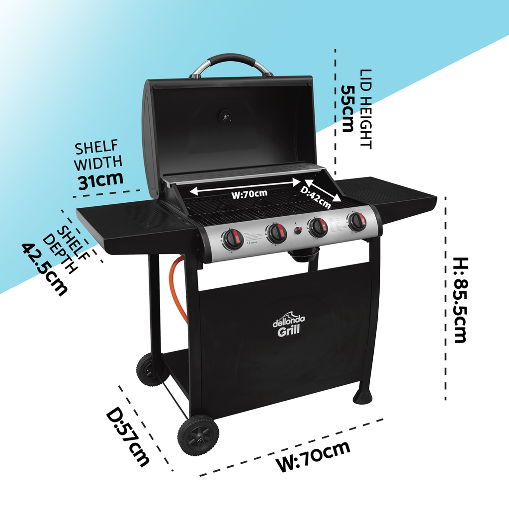 4 Burner Gas BBQ Grill with Piezo Ignition & Thermometer DG15