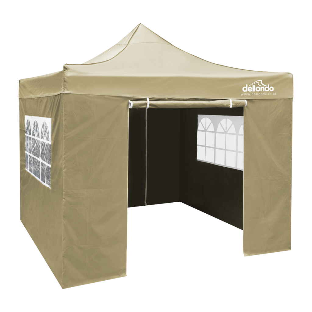 Dellonda Premium 2x2m Pop-Up Gazebo & Side Walls with Carry Bag, Stakes & Weight Bags - Beige DG160