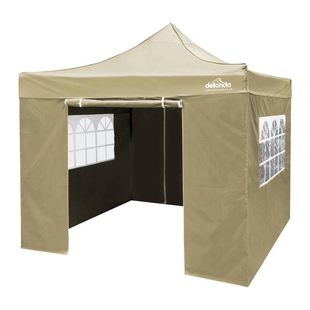 Dellonda Premium 2x2m Pop-Up Gazebo & Side Walls with Carry Bag, Stakes & Weight Bags - Beige DG160