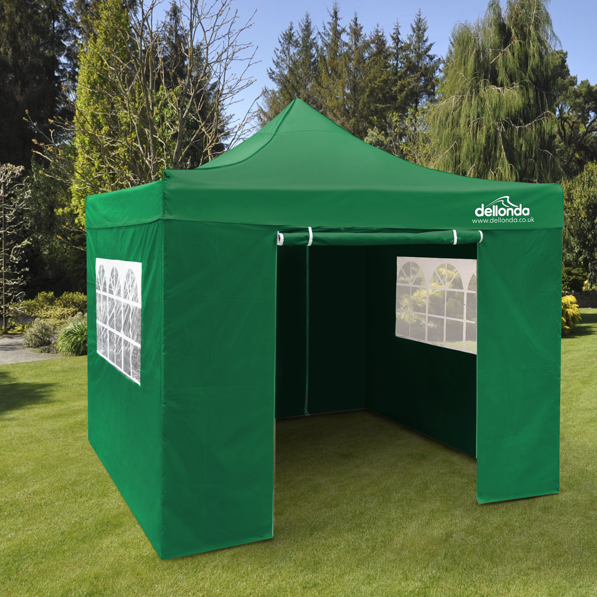 Dellonda Premium 2x2m Pop-Up Gazebo & Side Walls, Water-Resistant with Carry Bag, Stakes & Weight Bags - Green DG162