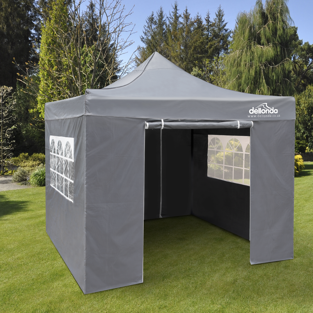 Dellonda Premium 2x2m Pop-Up Gazebo & Side Walls, Water-Resistant with Carry Bag, Stakes & Weight Bags - Grey DG163