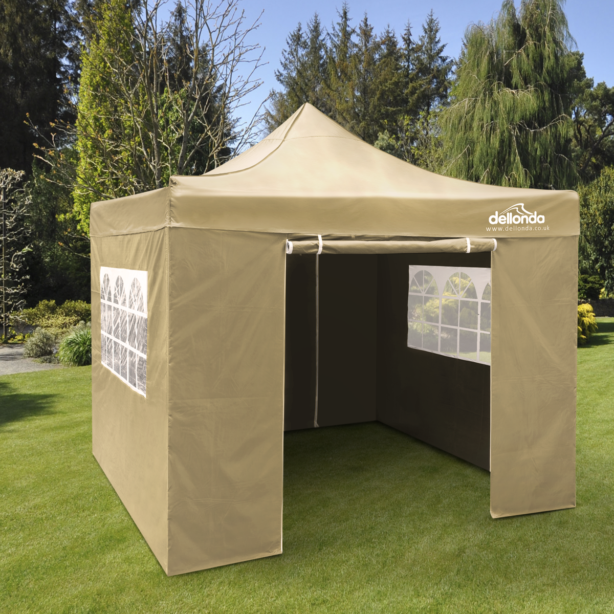 Dellonda Premium 3x3m Pop-Up Gazebo & Side Walls with Carry Bag, Stakes & Weight Bags - Beige DG164