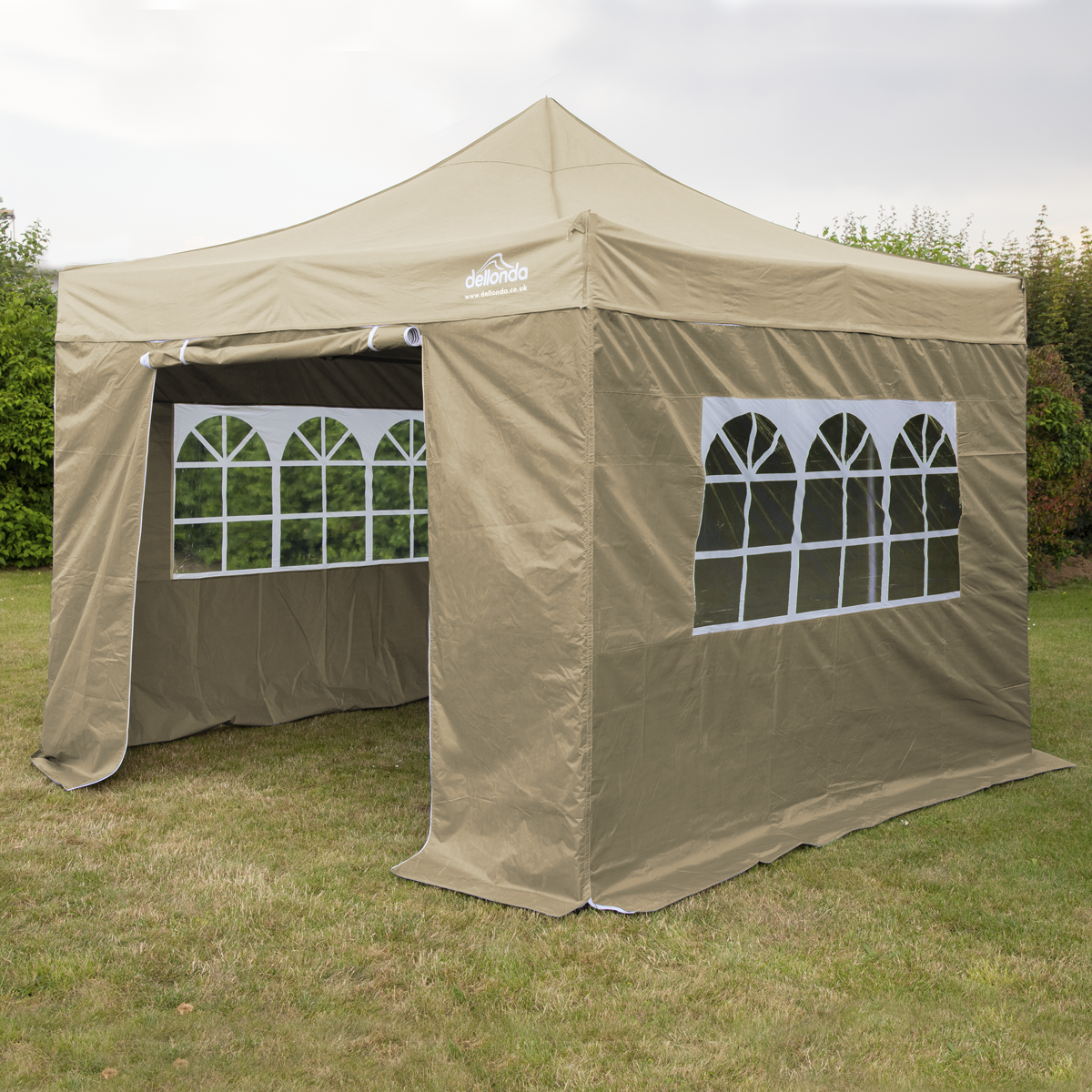 Dellonda Premium 3x3m Pop-Up Gazebo & Side Walls with Carry Bag, Stakes & Weight Bags - Beige DG164