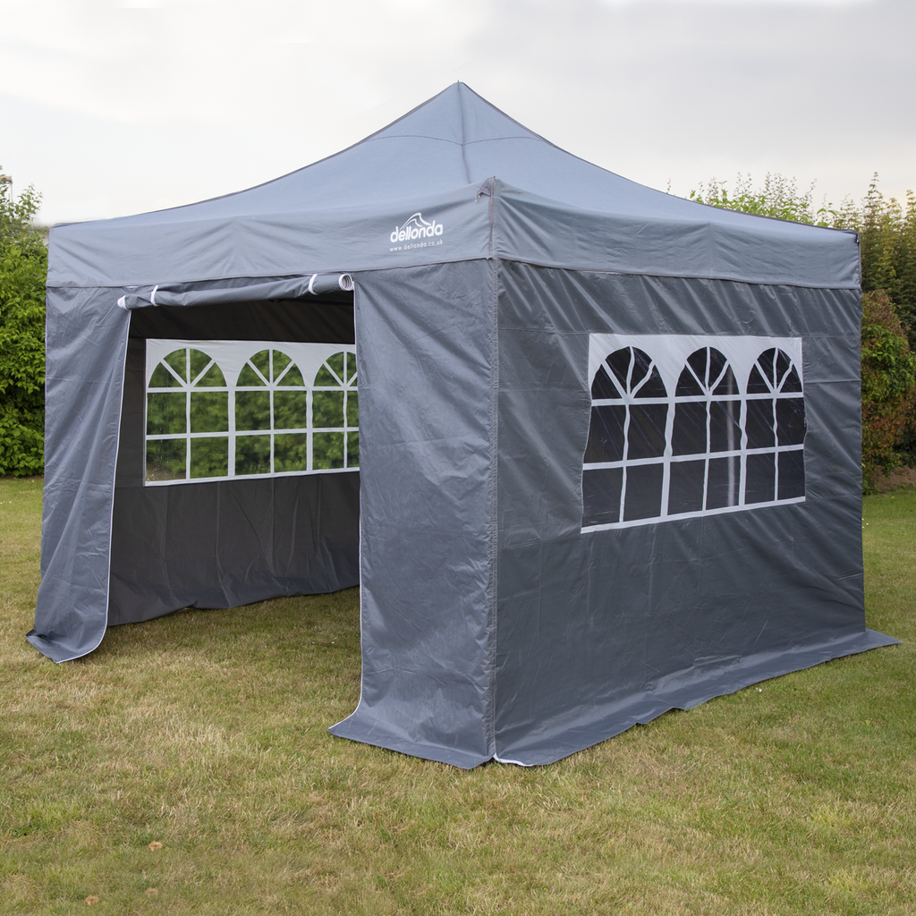 Dellonda Premium 3x3m Pop-Up Gazebo & Side Walls with Carry Bag, Stakes & Weight Bags - Grey DG167