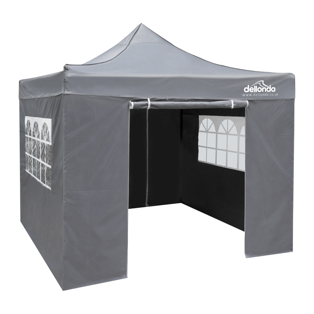 Dellonda Premium 3x3m Pop-Up Gazebo & Side Walls with Carry Bag, Stakes & Weight Bags - Grey DG167