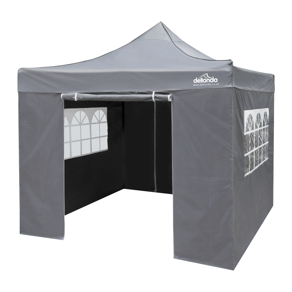 Dellonda Premium 3x3m Pop-Up Gazebo & Side Walls with Carry Bag, Stakes & Weight Bags - Grey DG167