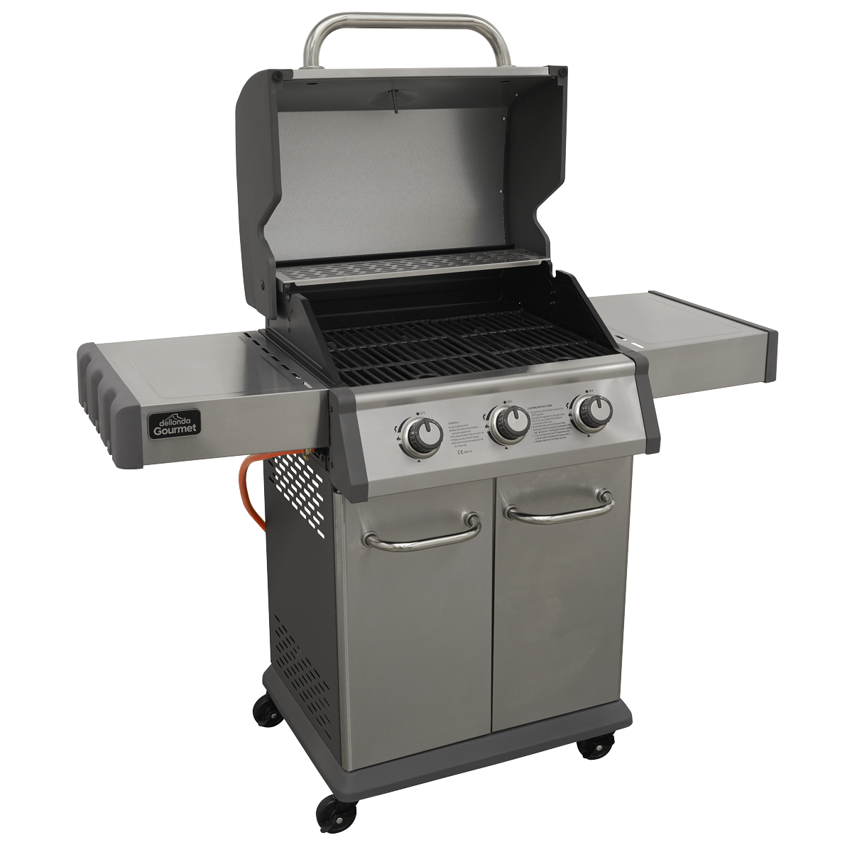 3 Burner Deluxe Gas BBQ Grill with Piezo Ignition & Thermometer - Stainless Steel DG16