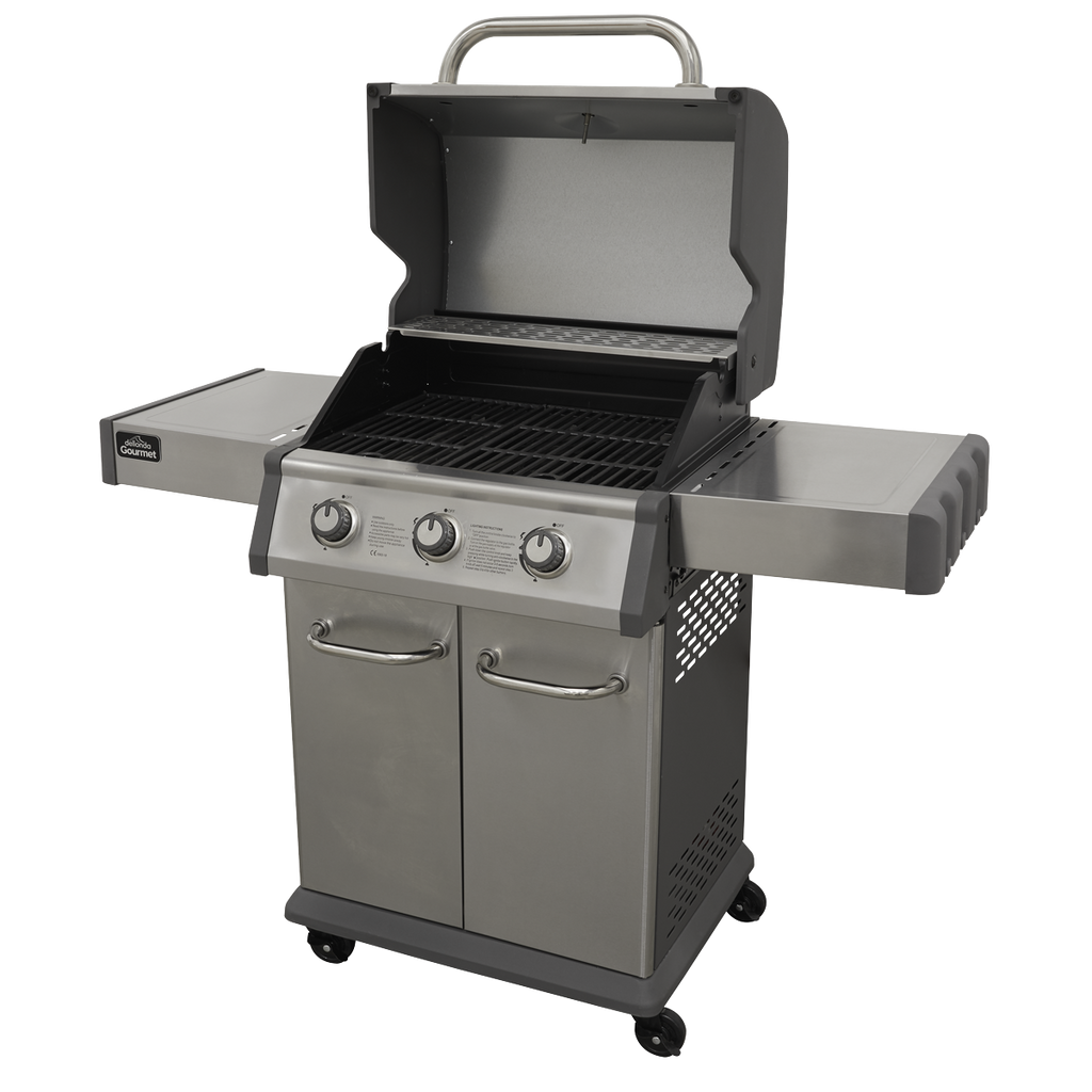 3 Burner Deluxe Gas BBQ Grill with Piezo Ignition & Thermometer - Stainless Steel DG16