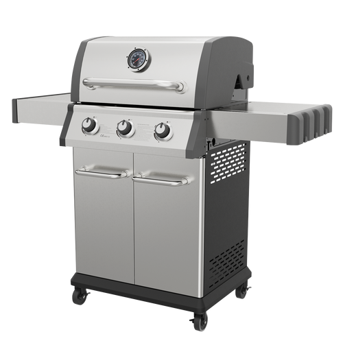 3 Burner Deluxe Gas BBQ Grill with Piezo Ignition & Thermometer - Stainless Steel DG16