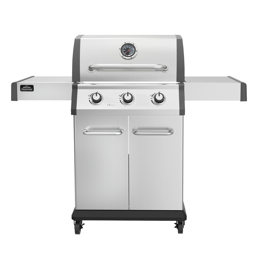 3 Burner Deluxe Gas BBQ Grill with Piezo Ignition & Thermometer - Stainless Steel DG16