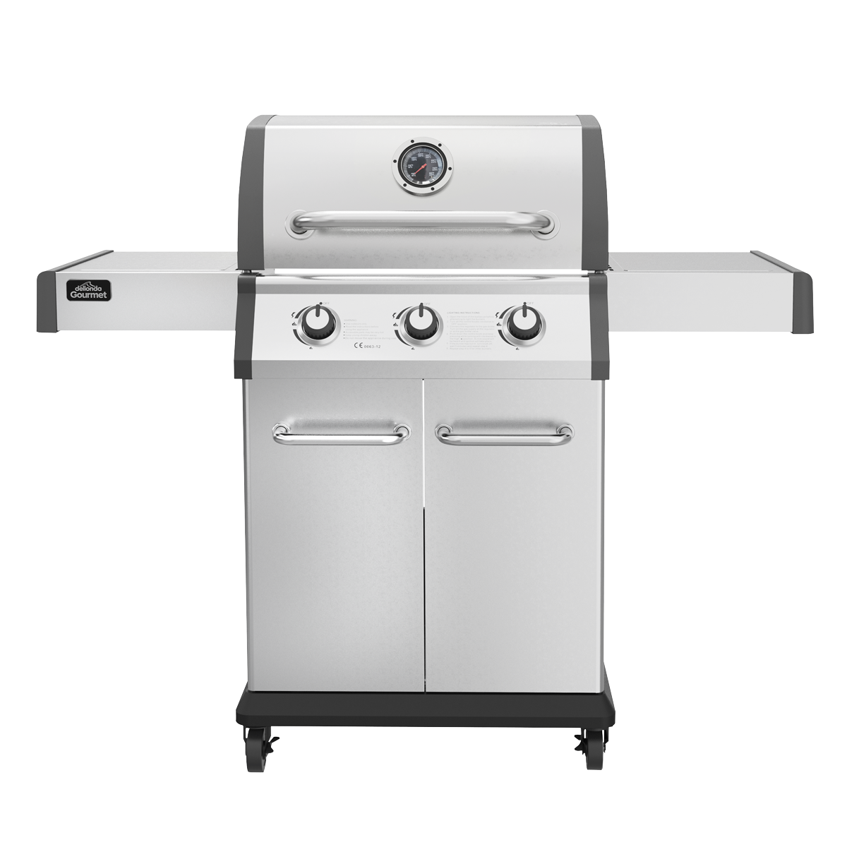 3 Burner Deluxe Gas BBQ Grill with Piezo Ignition & Thermometer - Stainless Steel DG16