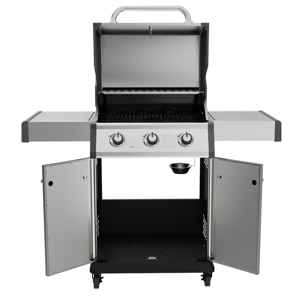 3 Burner Deluxe Gas BBQ Grill with Piezo Ignition & Thermometer - Stainless Steel DG16