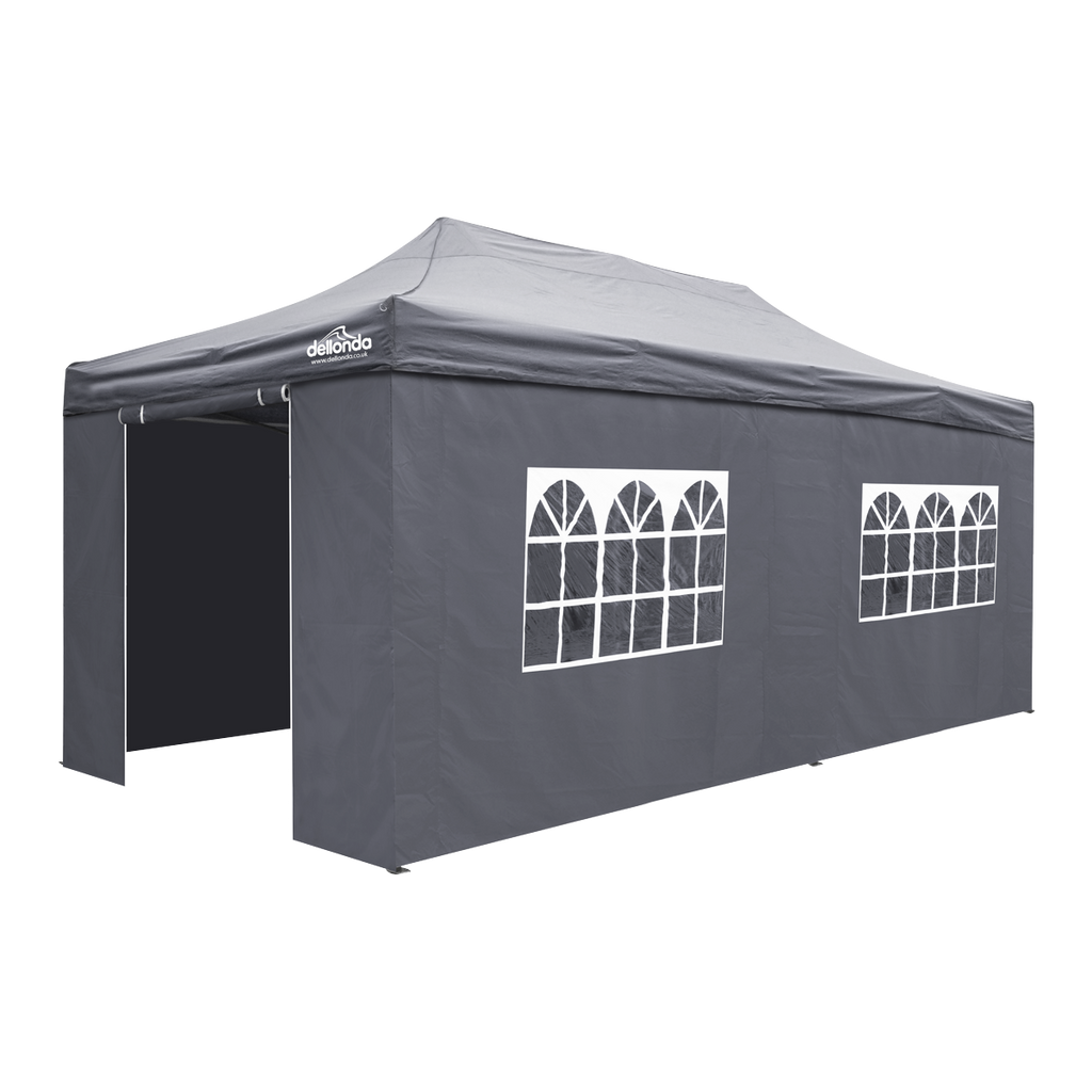 Dellonda Premium 3x6m Pop-Up Gazebo & Side Walls with Carry Bag, Stakes & Weight Bags - Grey DG175