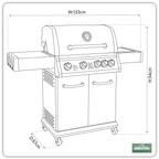 4+1 Burner Deluxe Gas BBQ Grill with Piezo Ignition & Thermometer - Stainless Steel DG17