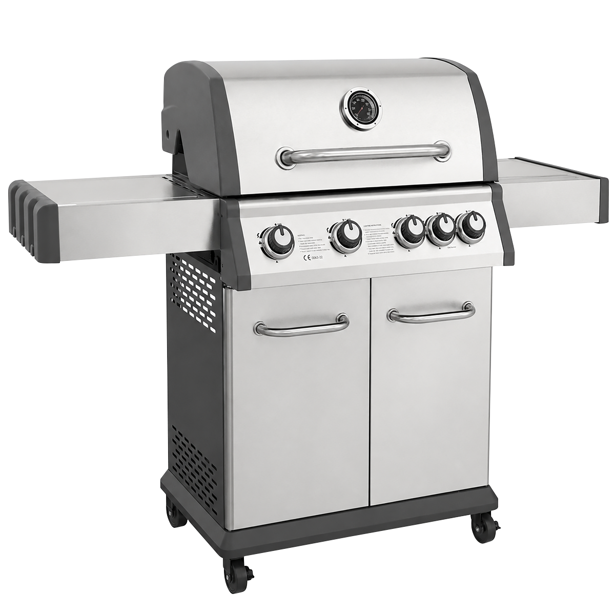 4+1 Burner Deluxe Gas BBQ Grill with Piezo Ignition & Thermometer - Stainless Steel DG17