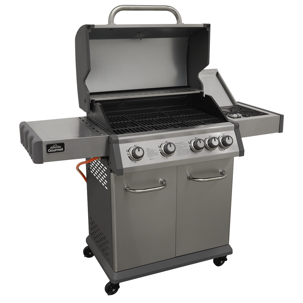 4+1 Burner Deluxe Gas BBQ Grill with Piezo Ignition & Thermometer - Stainless Steel DG17