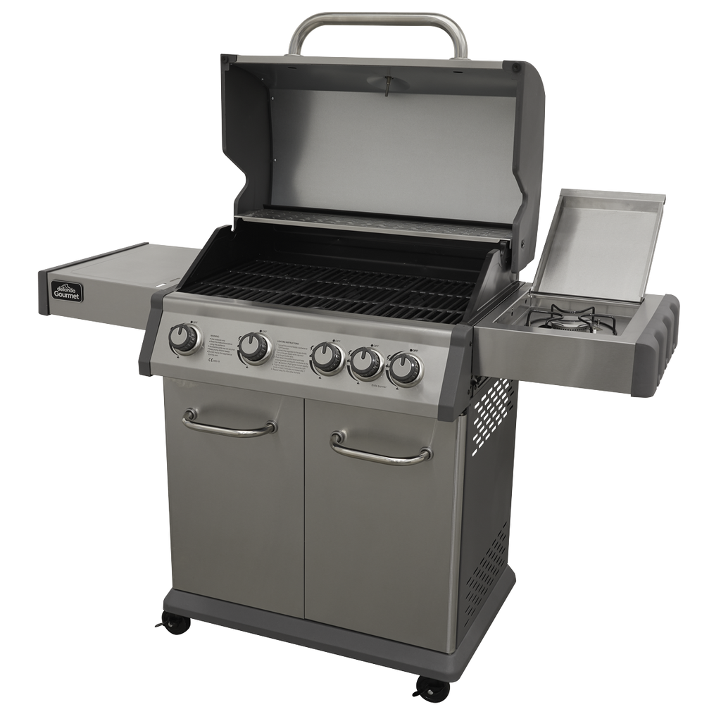 4+1 Burner Deluxe Gas BBQ Grill with Piezo Ignition & Thermometer - Stainless Steel DG17