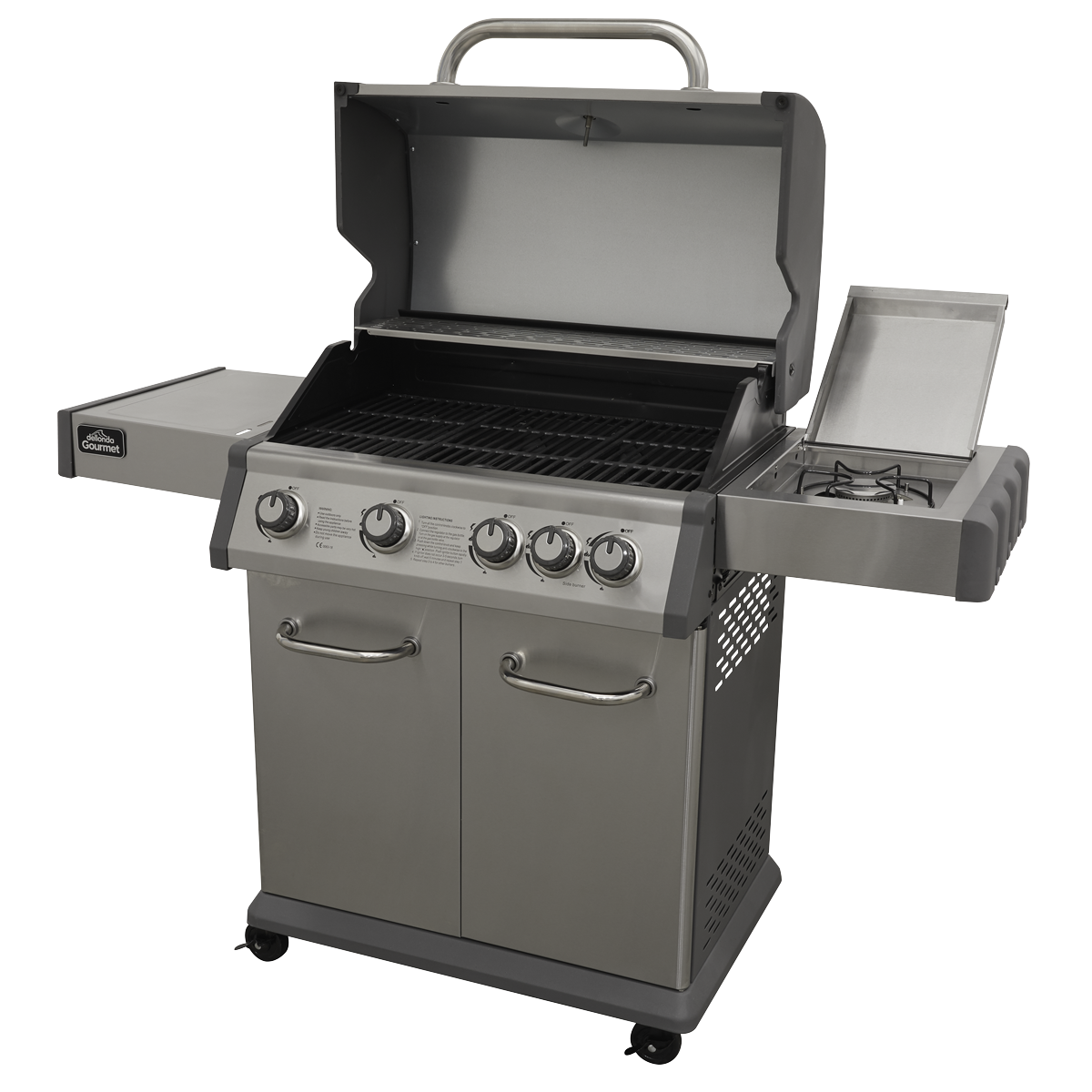 4+1 Burner Deluxe Gas BBQ Grill with Piezo Ignition & Thermometer - Stainless Steel DG17