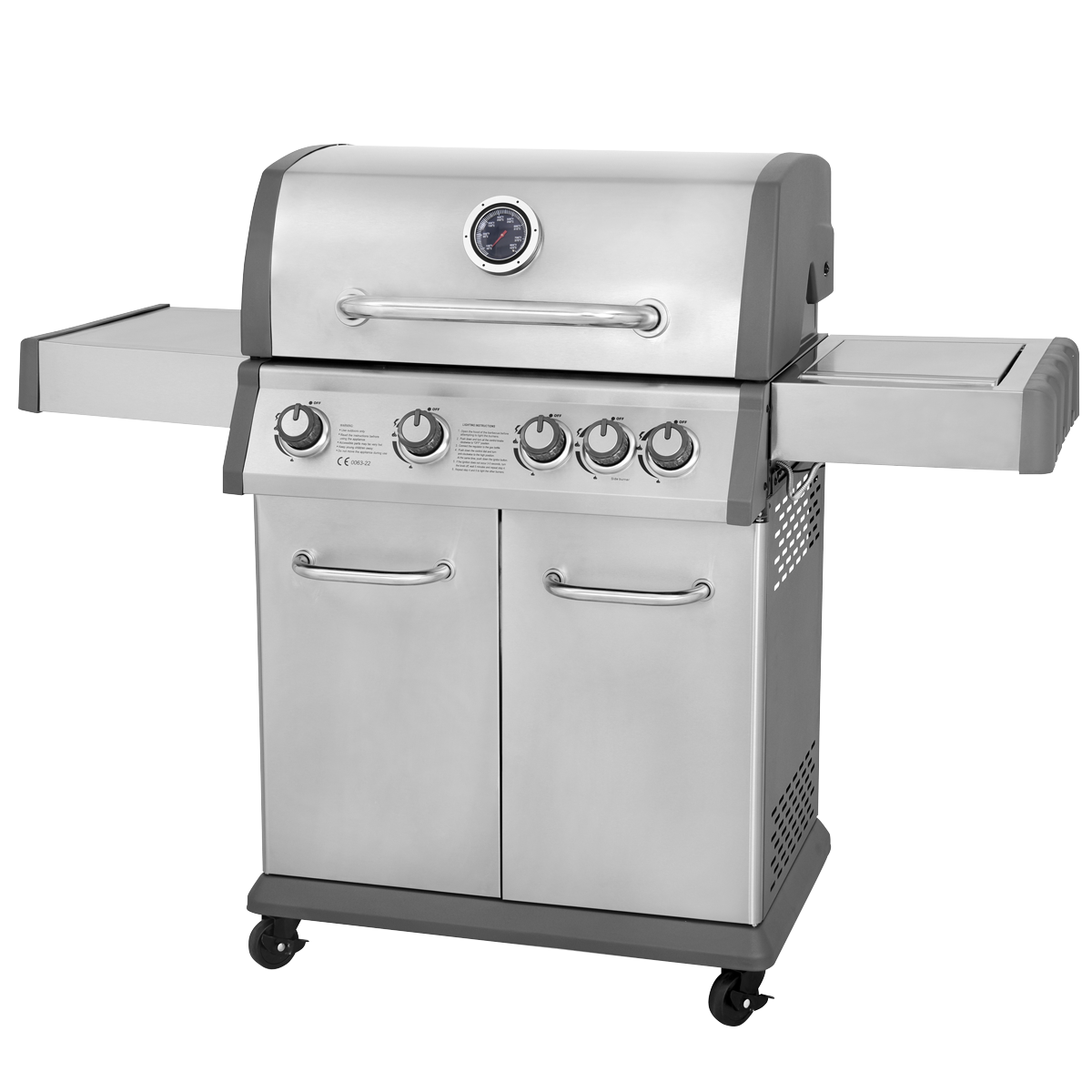 4+1 Burner Deluxe Gas BBQ Grill with Piezo Ignition & Thermometer - Stainless Steel DG17