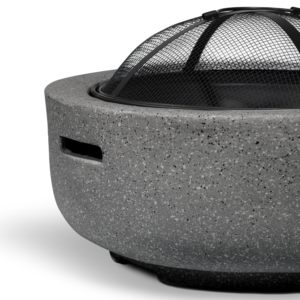 Round MgO Fire Pit with BBQ Grill & Safety Mesh Screen 60cm - Dark Grey DG189