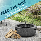 Round MgO Fire Pit with BBQ Grill & Safety Mesh Screen 60cm - Dark Grey DG189