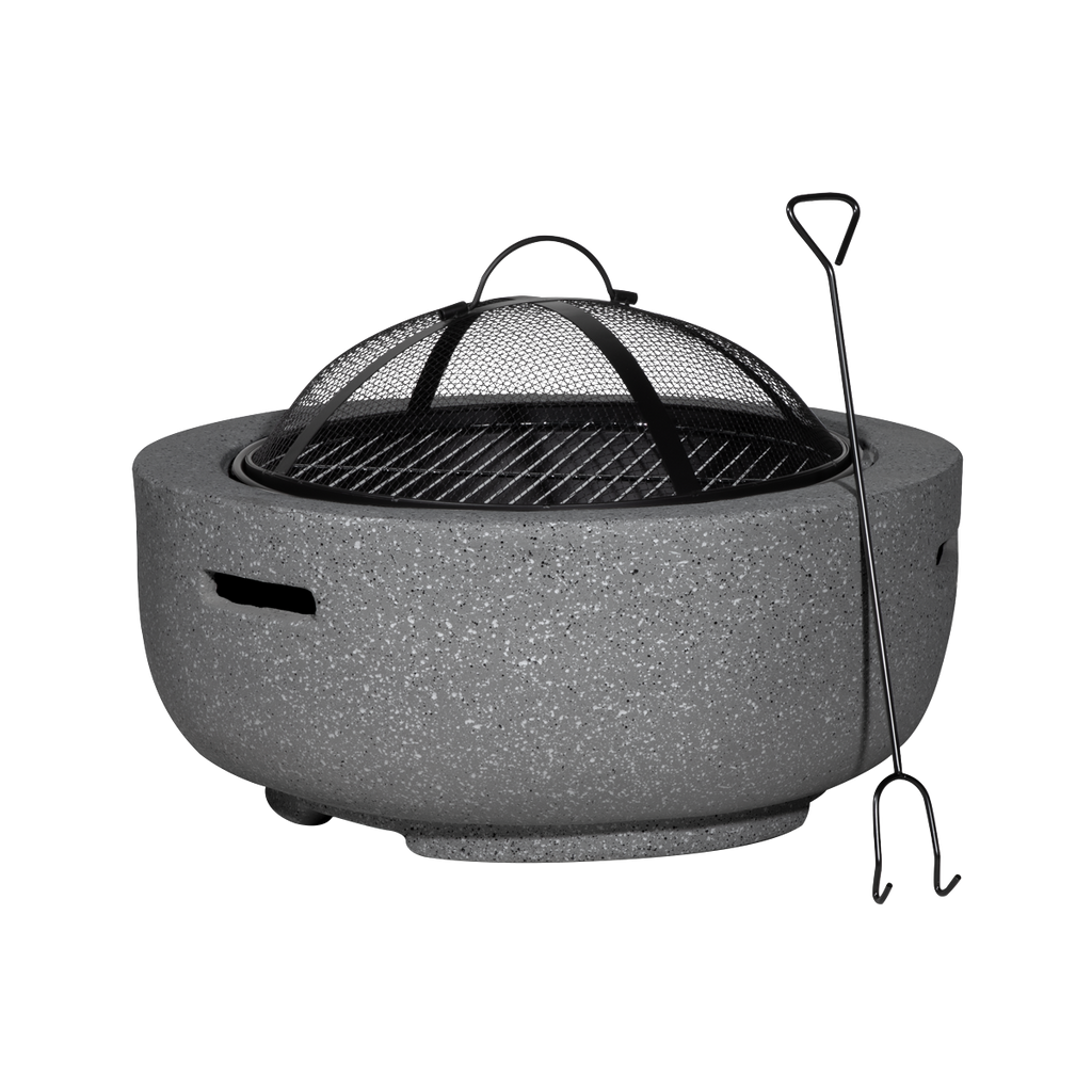 Round MgO Fire Pit with BBQ Grill & Safety Mesh Screen 60cm - Dark Grey DG189