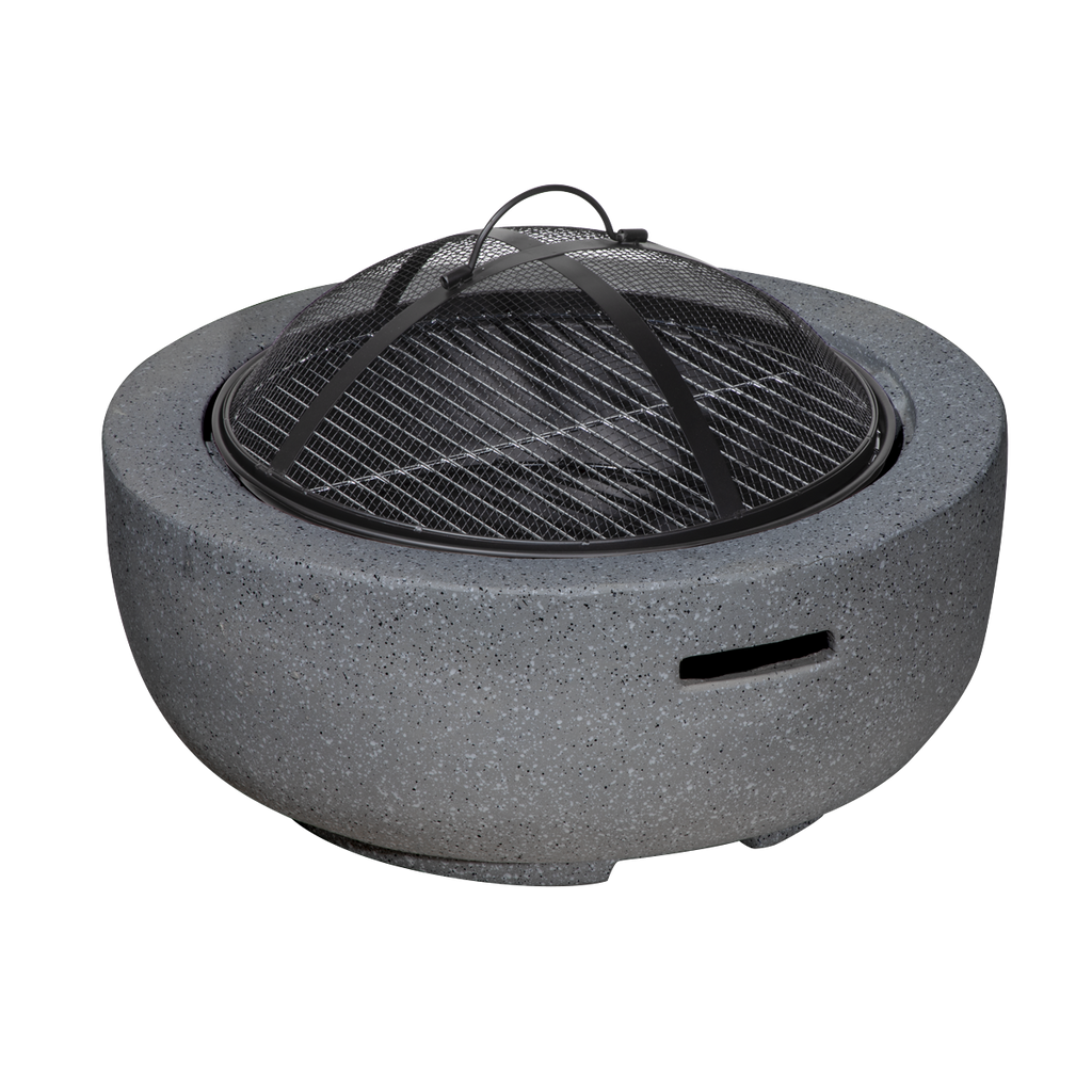 Round MgO Fire Pit with BBQ Grill & Safety Mesh Screen 60cm - Dark Grey DG189