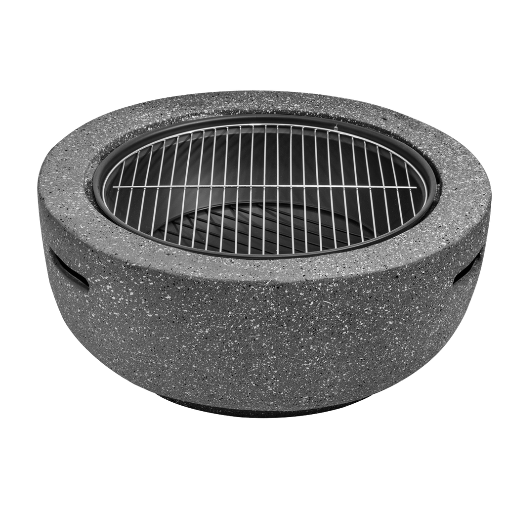 Round MgO Fire Pit with BBQ Grill & Safety Mesh Screen 60cm - Dark Grey DG189