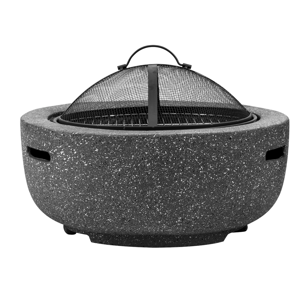 Round MgO Fire Pit with BBQ Grill & Safety Mesh Screen 60cm - Dark Grey DG189