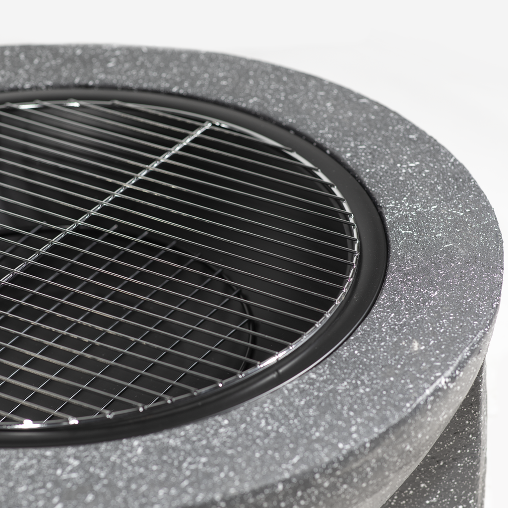 Round MgO Fire Pit with BBQ Grill & Safety Mesh Screen 75cm - Dark Grey DG191