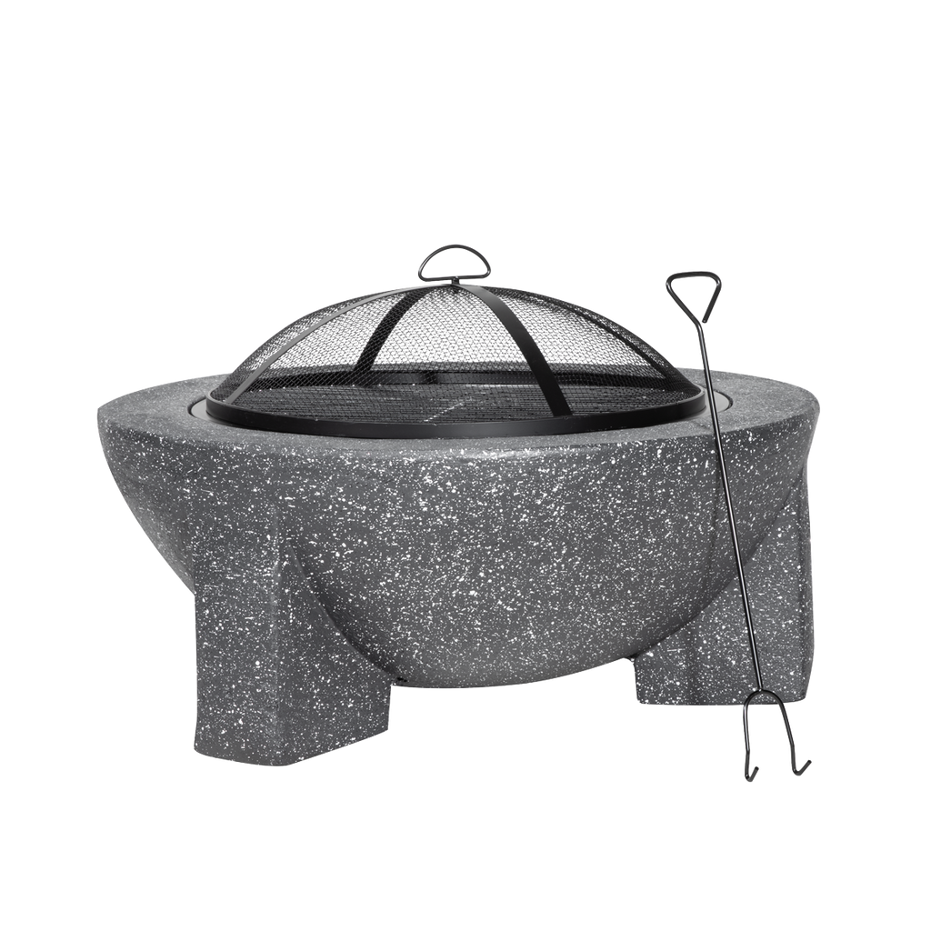 Round MgO Fire Pit with BBQ Grill & Safety Mesh Screen 75cm - Dark Grey DG191