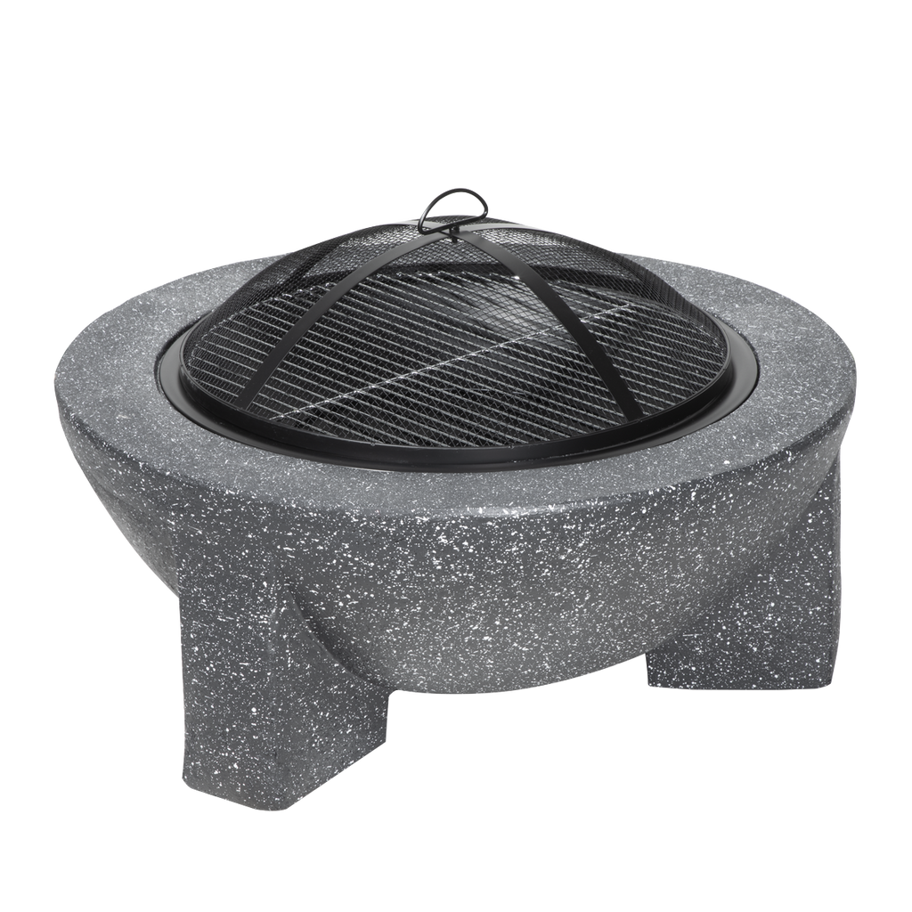 Round MgO Fire Pit with BBQ Grill & Safety Mesh Screen 75cm - Dark Grey DG191